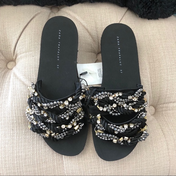 zara beaded slides